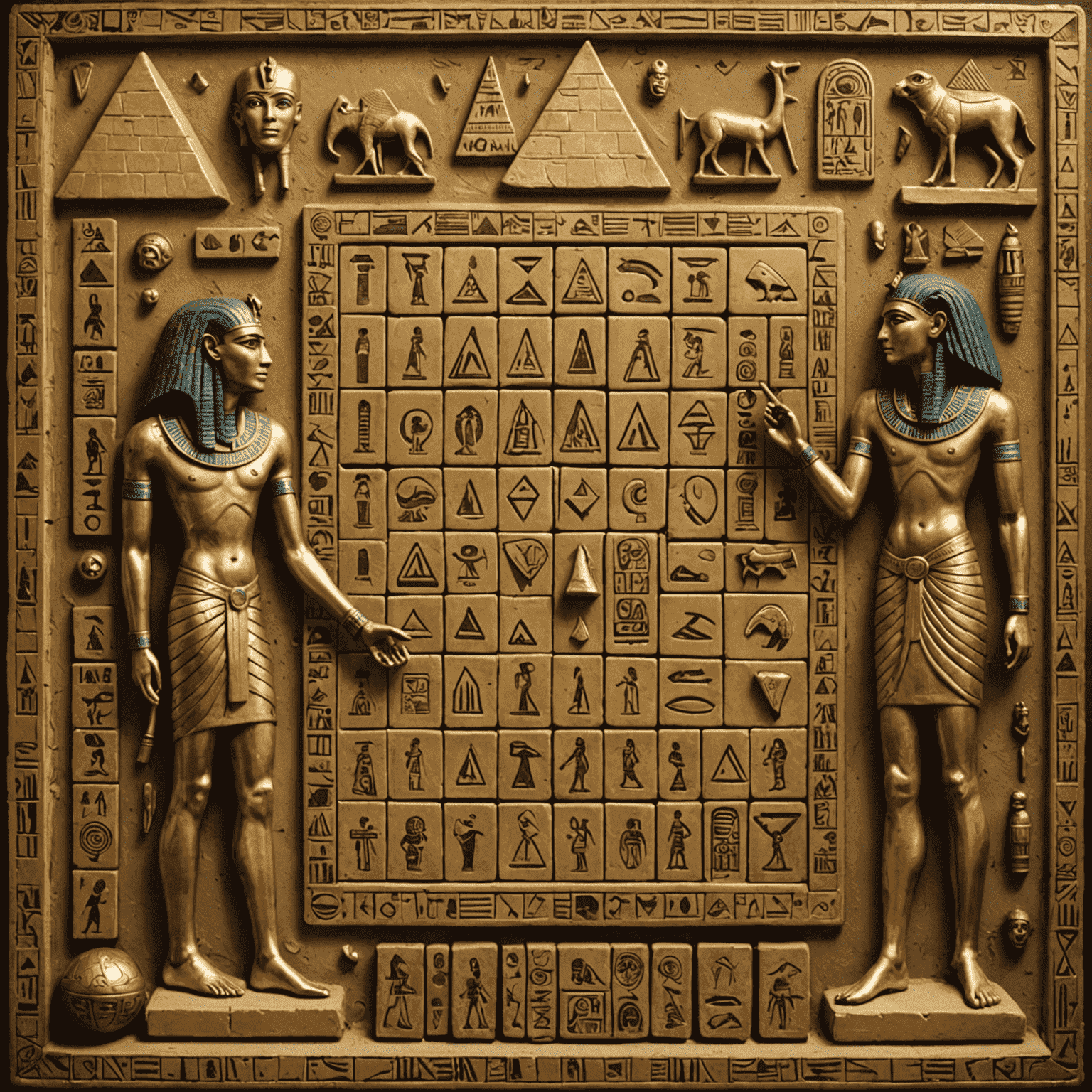 A game board of Mummy's Gold with players strategizing their next move. The board features ancient Egyptian symbols, pyramids, and mummy figures.