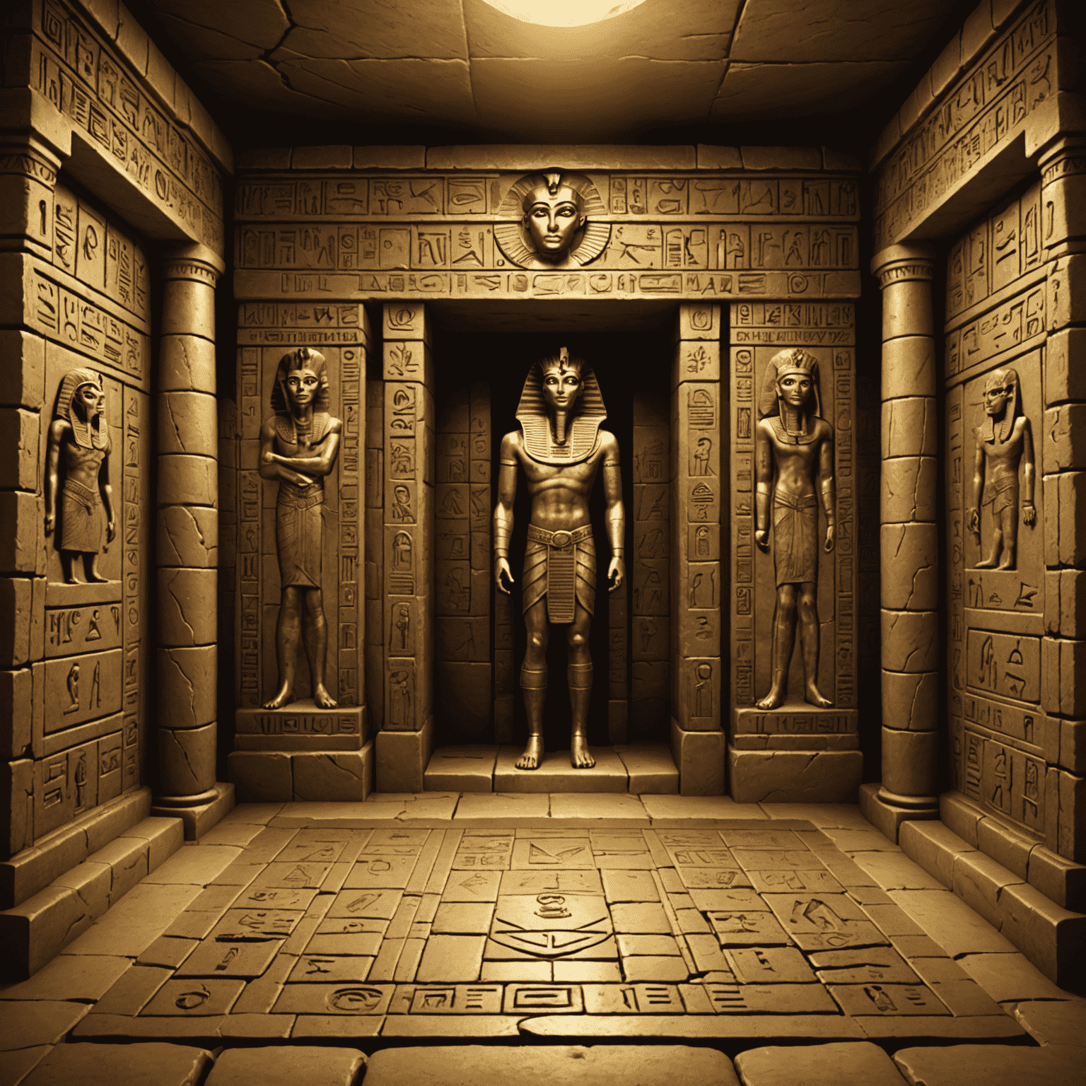 Screenshot of the Mummy's Gold online game interface, showing a 3D rendered Egyptian tomb with interactive elements